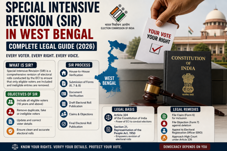 Learn about Special Intensive Revision (SIR) in West Bengal 2026, its legal process, voter rights, and remedies if your name is deleted. Expert legal guide.