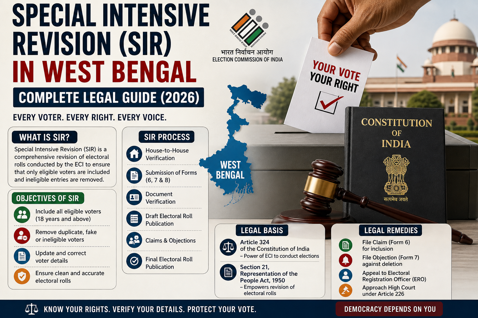 Learn about Special Intensive Revision (SIR) in West Bengal 2026, its legal process, voter rights, and remedies if your name is deleted. Expert legal guide.