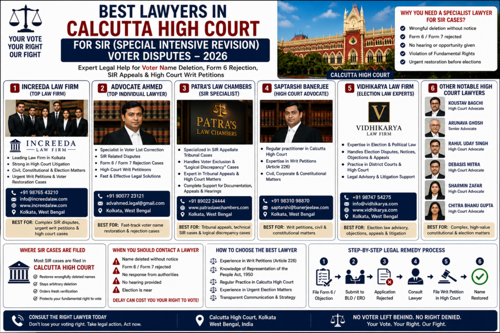 Best Lawyers in Calcutta High Court for SIR (Voter Dispute Cases) – 2026 Guide